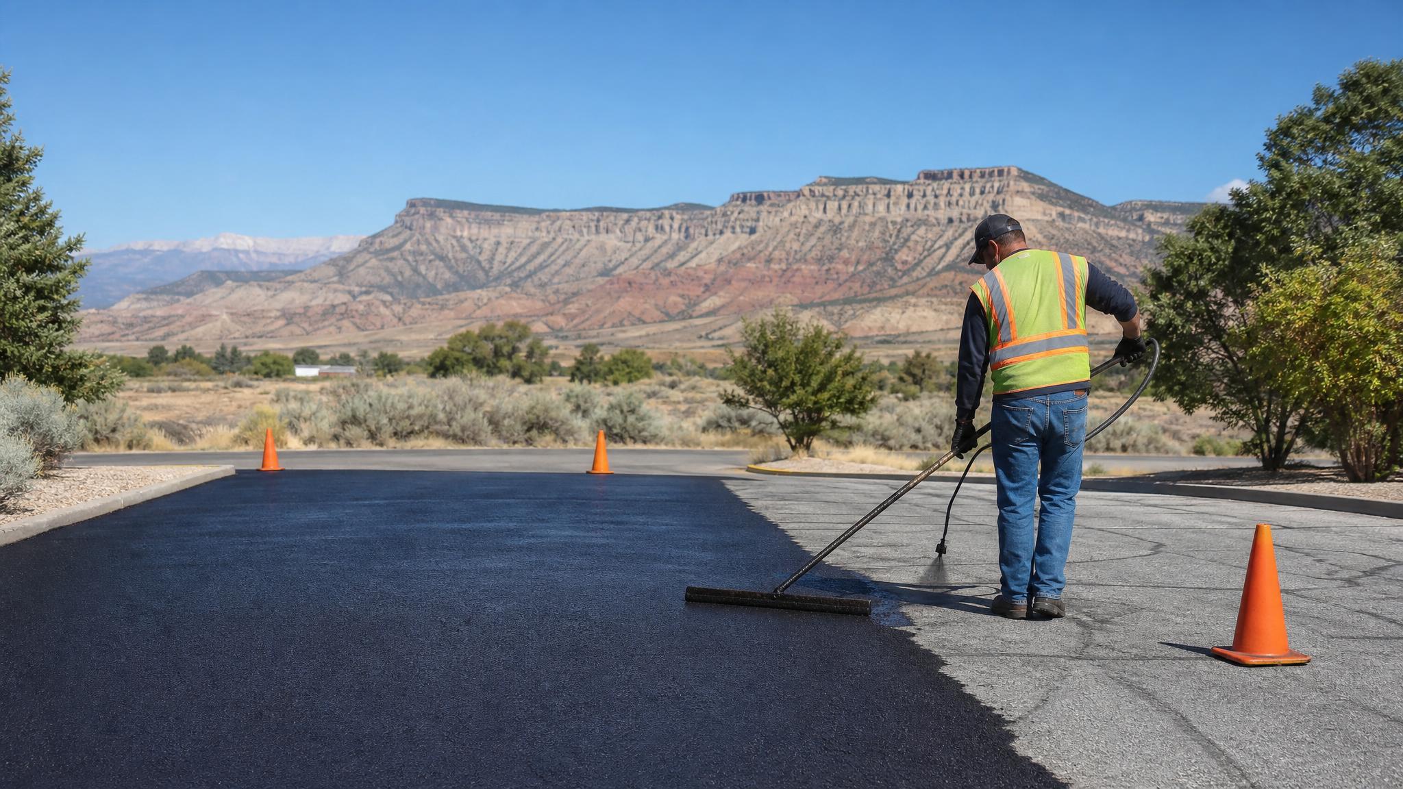 Asphalt sealcoating in a Grand Junction area setting