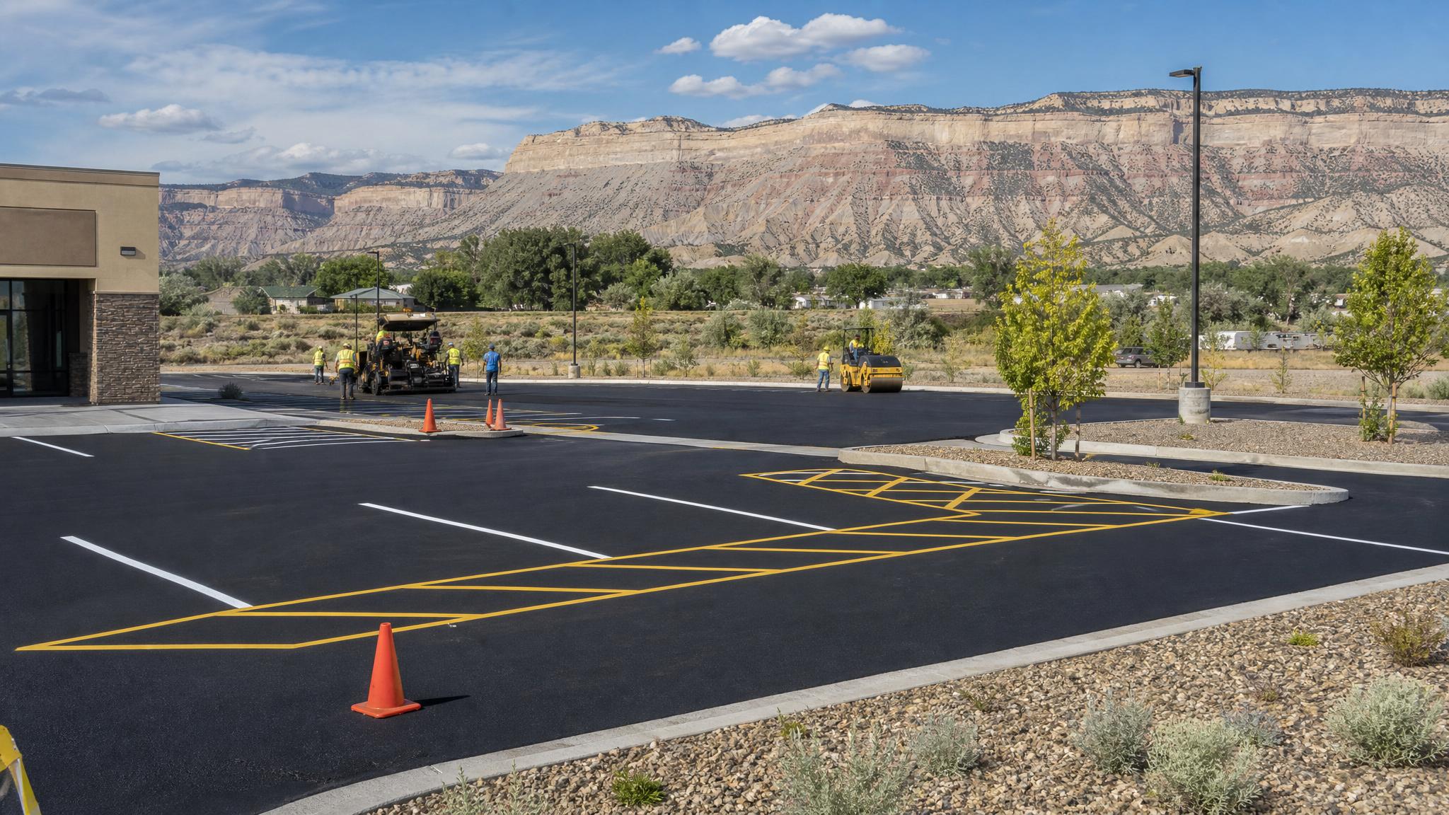 Commercial asphalt parking lot paving in a Grand Junction area setting