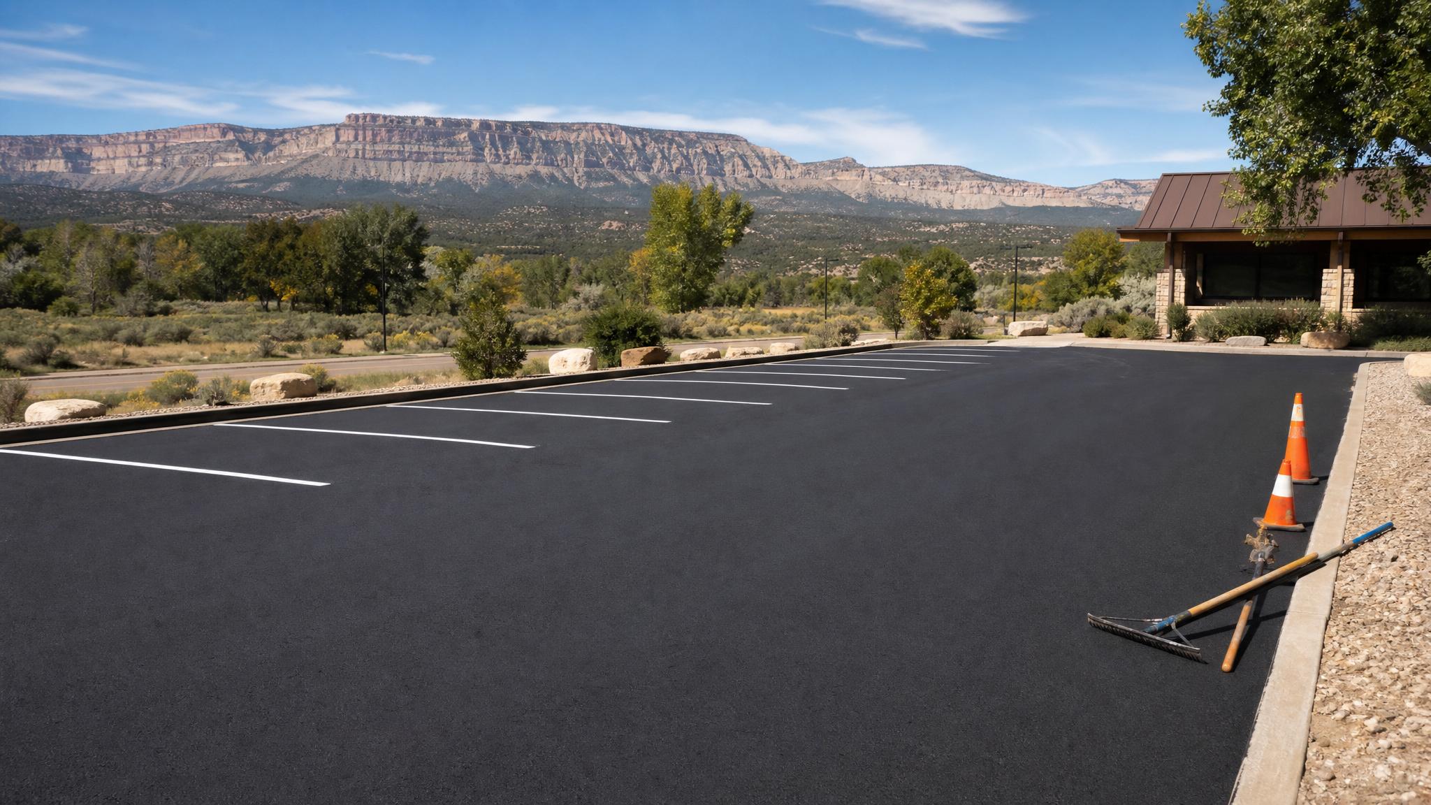 Finished asphalt parking lot in Western Colorado