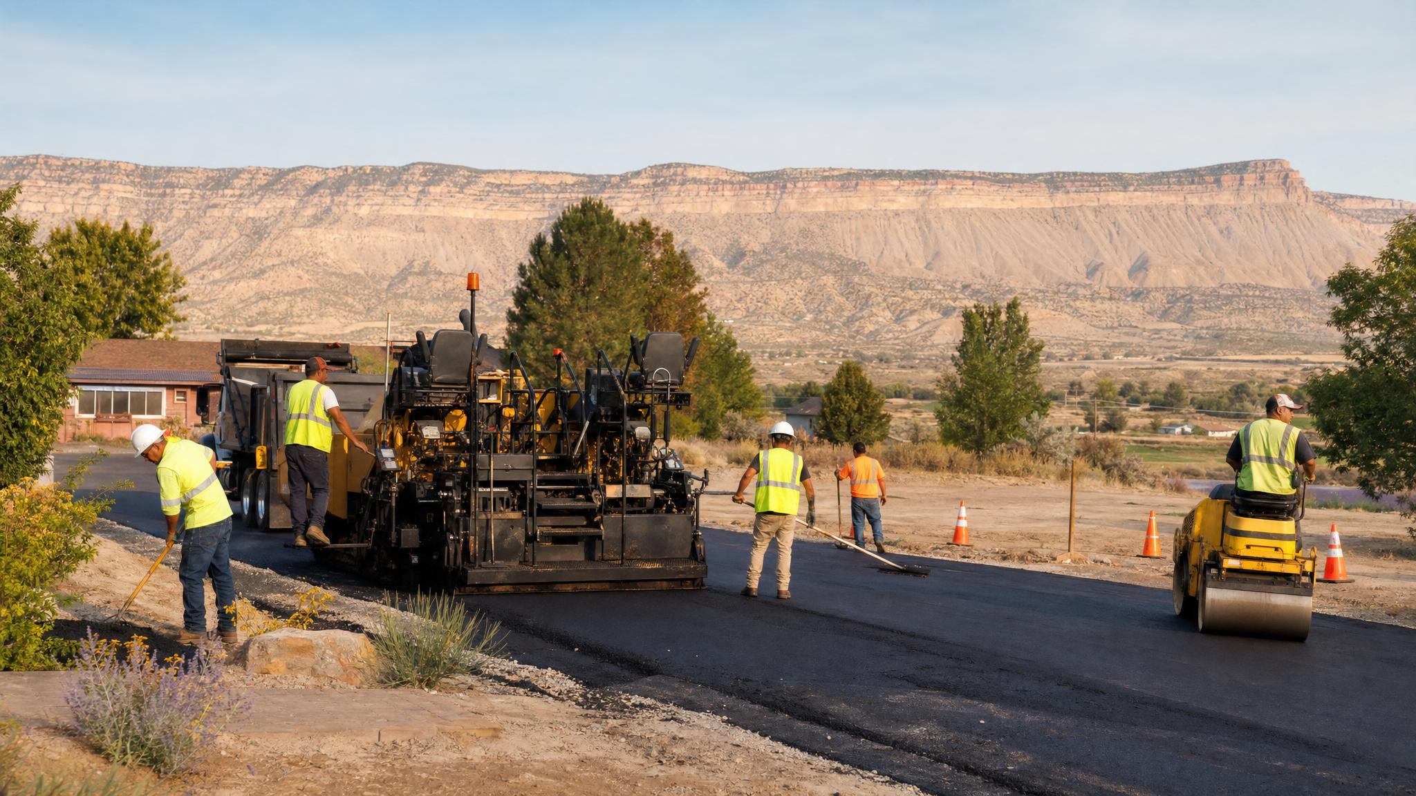 Asphalt crew installing asphalt in Western Colorado
